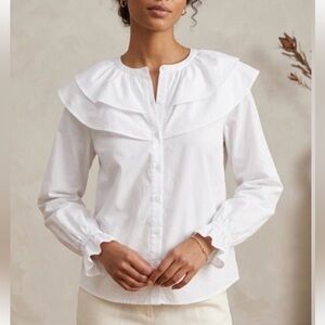 Hill House Home White Ophelia Ruffle Blouse Long Sleeve Victorian Style